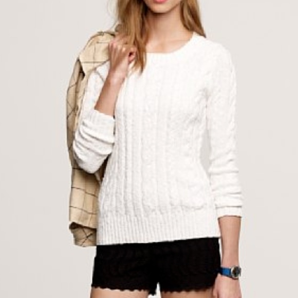 J Crew White Cable Pullover Sweater 